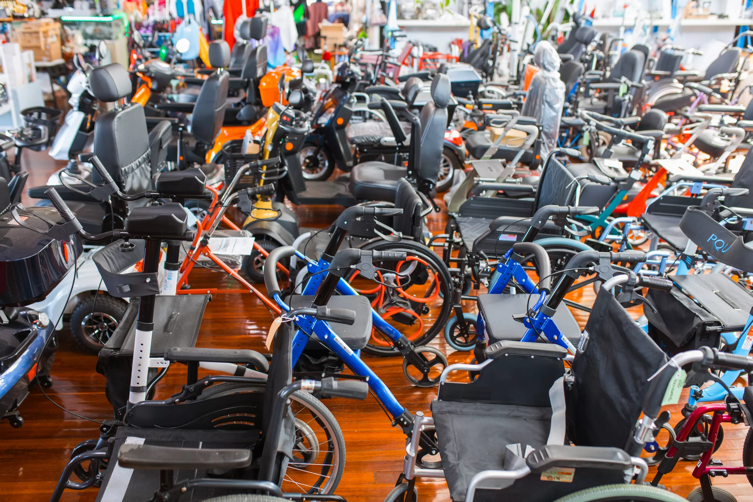 Wheelchairs, electric scooters and other mobility equipment in the North Queensland store.